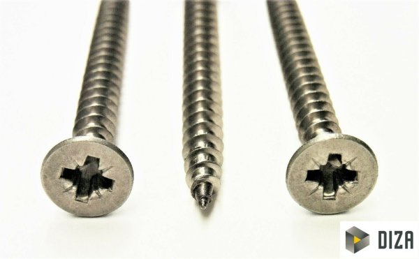Senkkopf- Spanplattenschrauben mit verstärktem Kopf DIN 9050 in Edelstahl V2A A2 100 3,5x20 Z