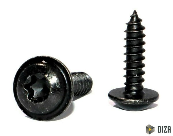 Blechschrauben Flachkopf mit Scheibe TORX schwarz verzinkt 3,5-4,8mm DIN 7049