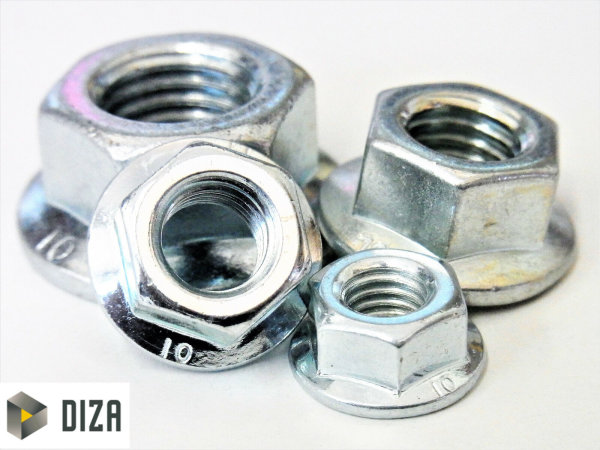 Flanschmutter DIN 6923 - 10 Stahl verzinkt Bundmuttern  M5 M6 M8 M10 M12 M16